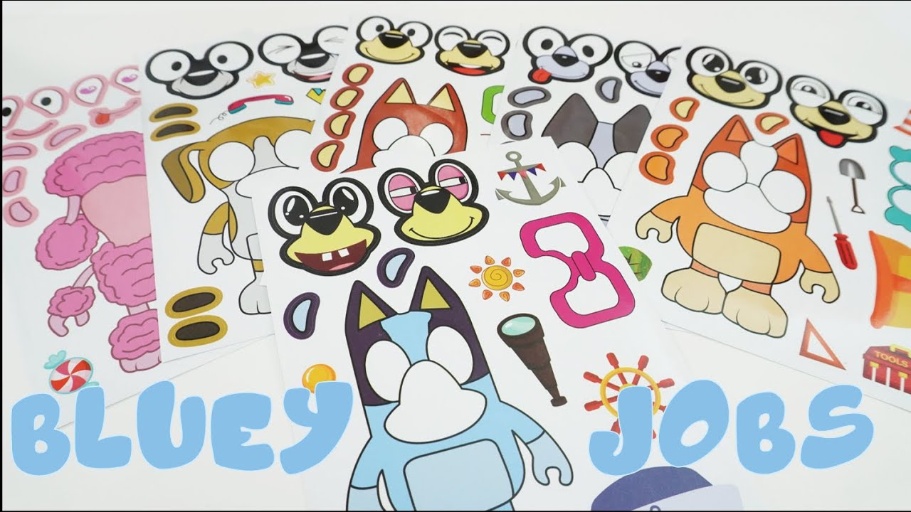 Bluey and Bingo Pretend Job Dress-up - Make a Face Sticker Poster