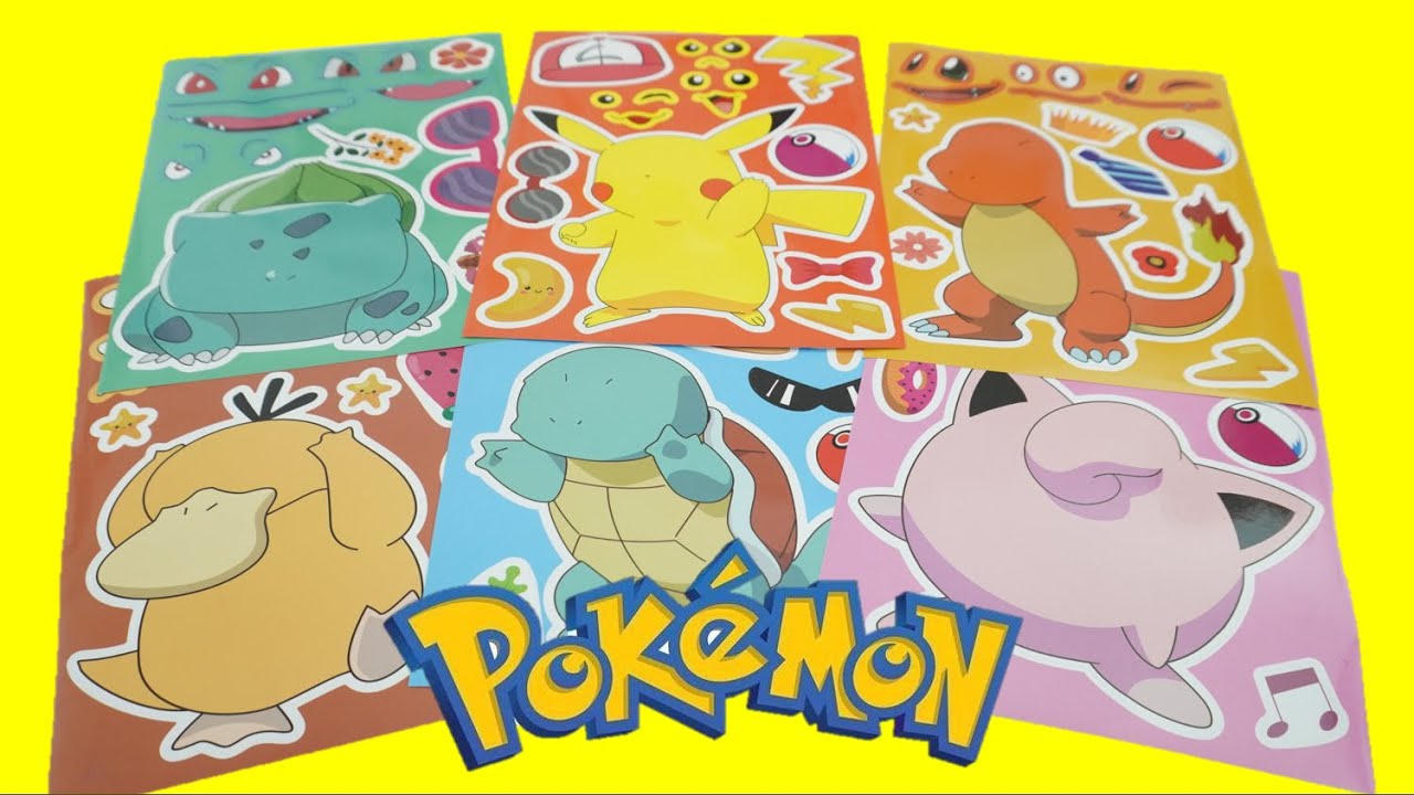 Pokemon Funny Faces Sticker Poster Activity –  Pikachu Bulbasaur Squirtle