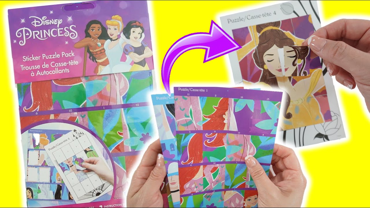 Disney Princess Puzzle Stickers with Ariel, Belle, Tiana, Cinderella, Mulan