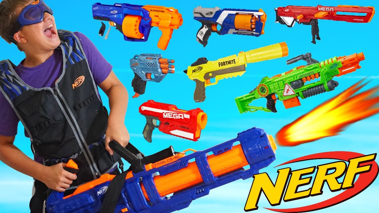 NERF Blaster Collection Battle – Take Me on Titan CS-50 Biggest to Smallest NERF Gun