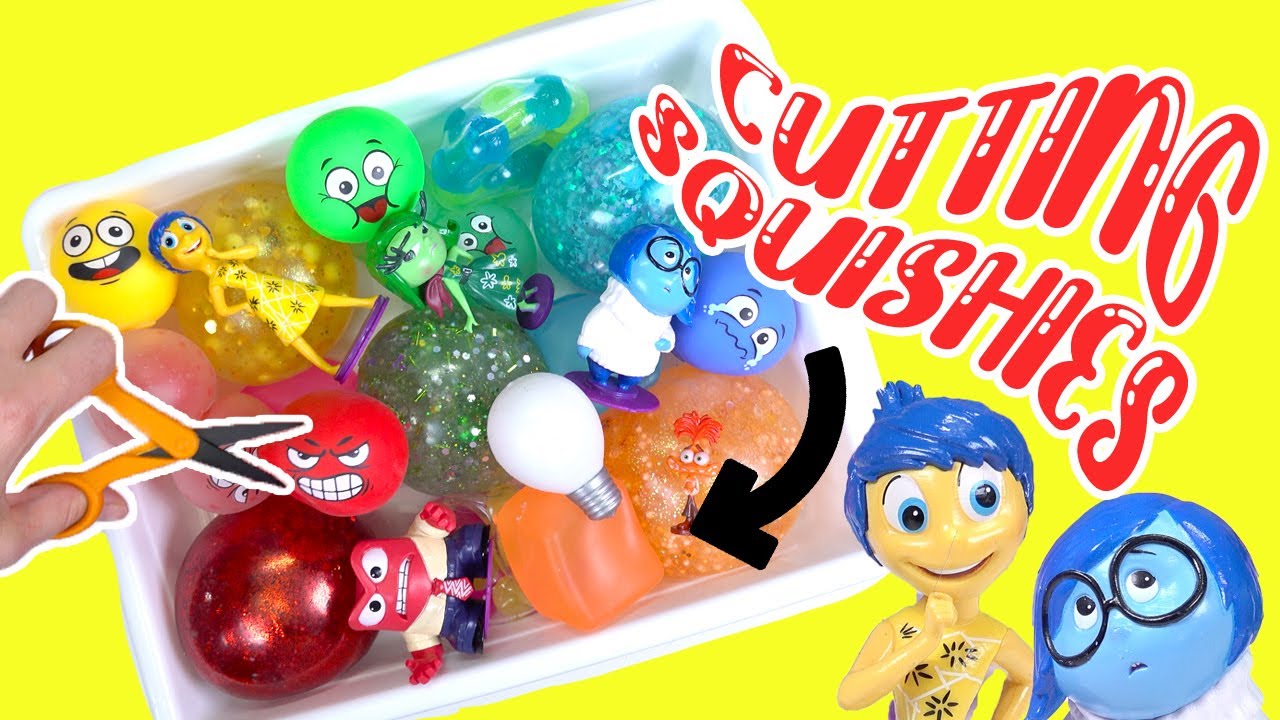 Inside Out 2 Movie Anxiety, Joy, Sadness, Anger Cutting Squishies into One Bowl!