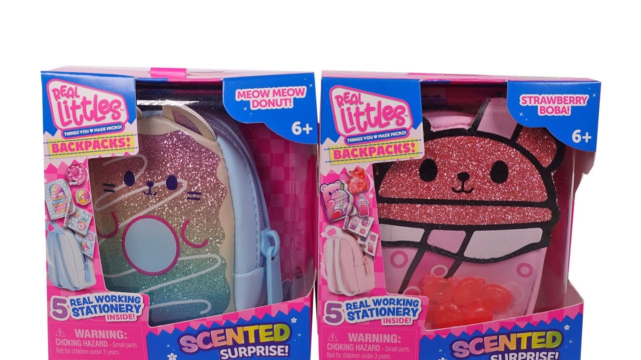 Real Littles Scented Surprise Backpacks Meow Meow Donut and Strawberry Boba Unboxing Review