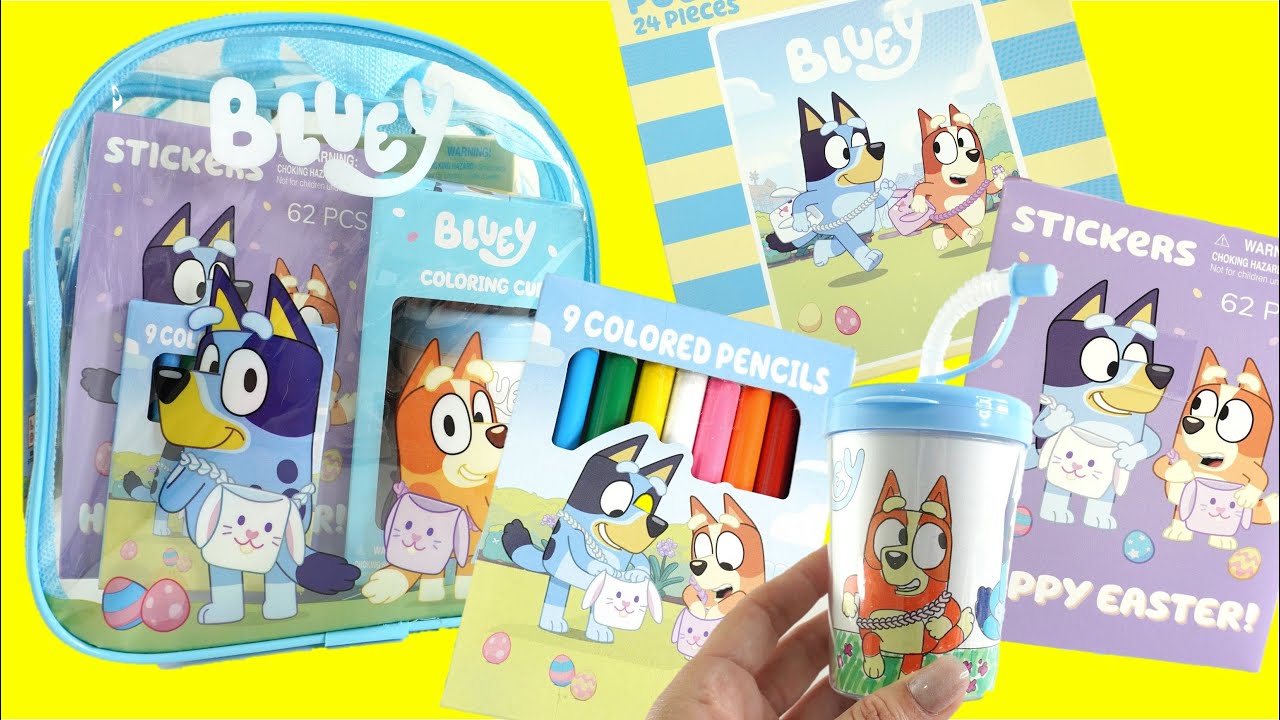 Bluey Activity Backpack with Stickers Puzzle Coloring Pencils and Coloring Cup